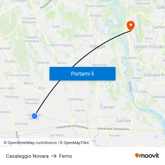 Casaleggio Novara to Ferno map