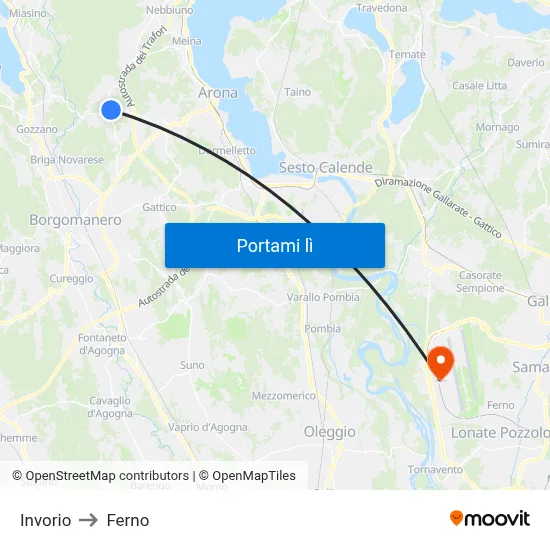 Invorio to Ferno map