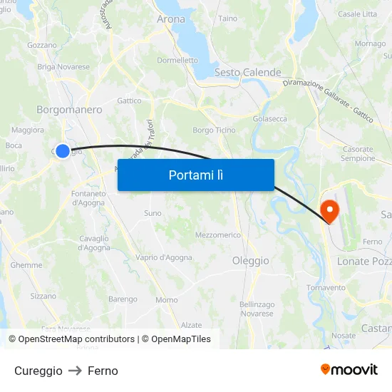 Cureggio to Ferno map