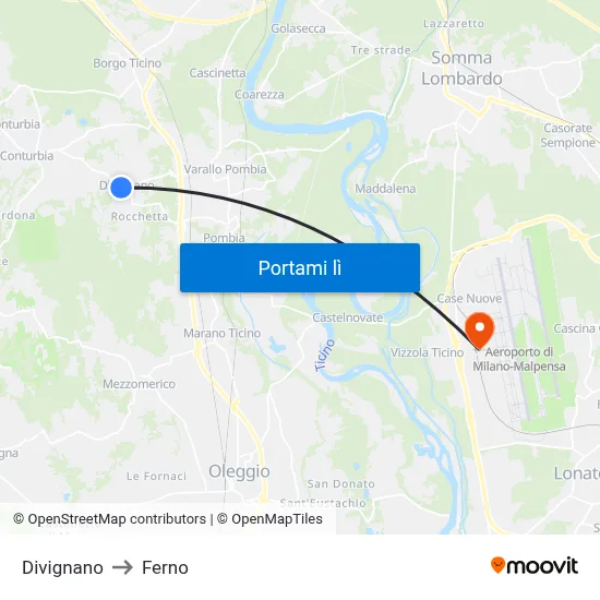 Divignano to Ferno map