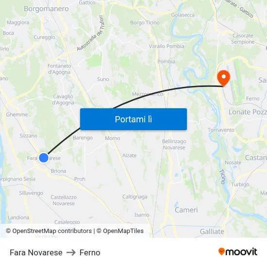 Fara Novarese to Ferno map
