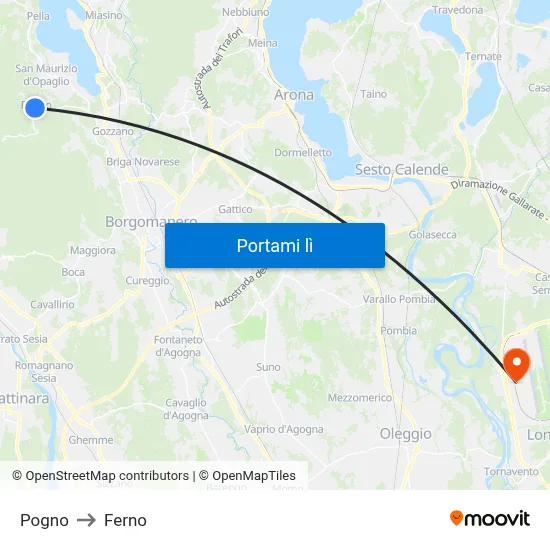 Pogno to Ferno map