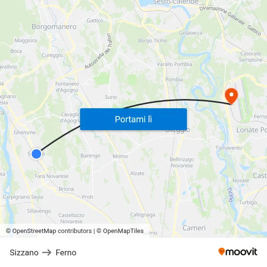 Sizzano to Ferno map