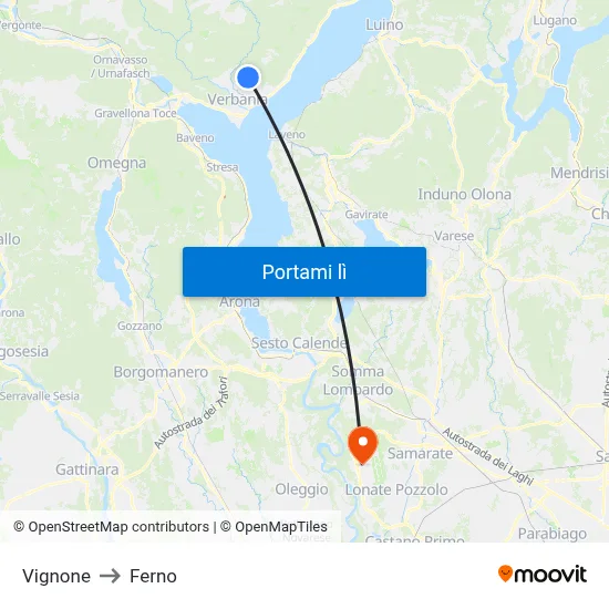 Vignone to Ferno map