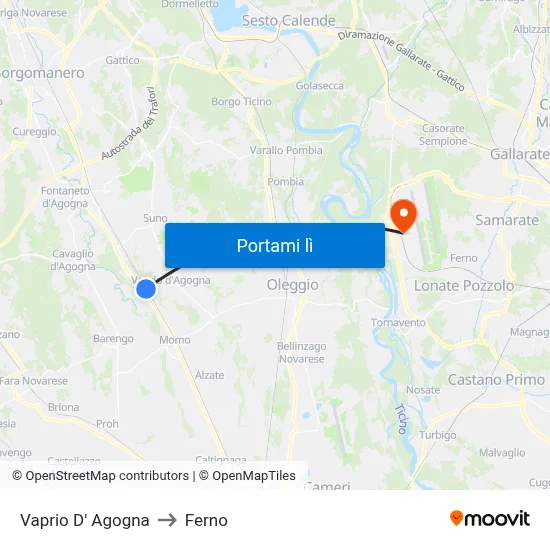 Vaprio D' Agogna to Ferno map
