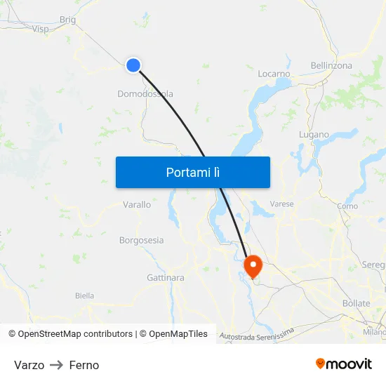 Varzo to Ferno map