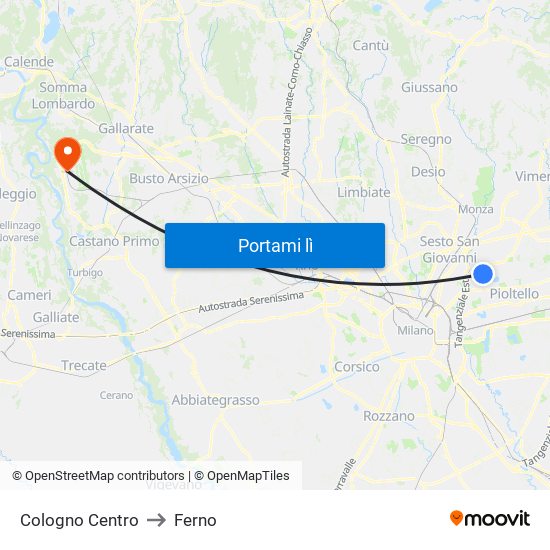 Cologno Centro to Ferno map