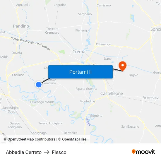 Abbadia Cerreto to Fiesco map