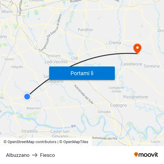 Albuzzano to Fiesco map