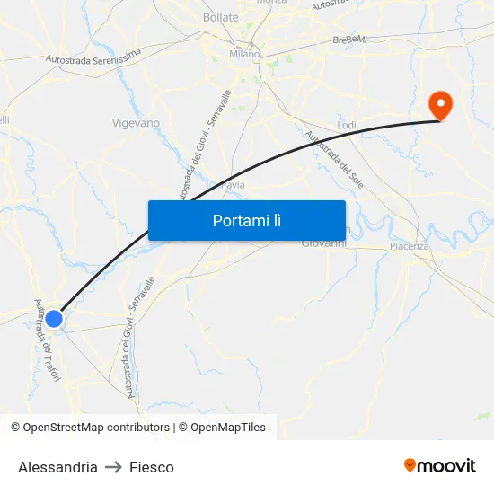 Alessandria to Fiesco map