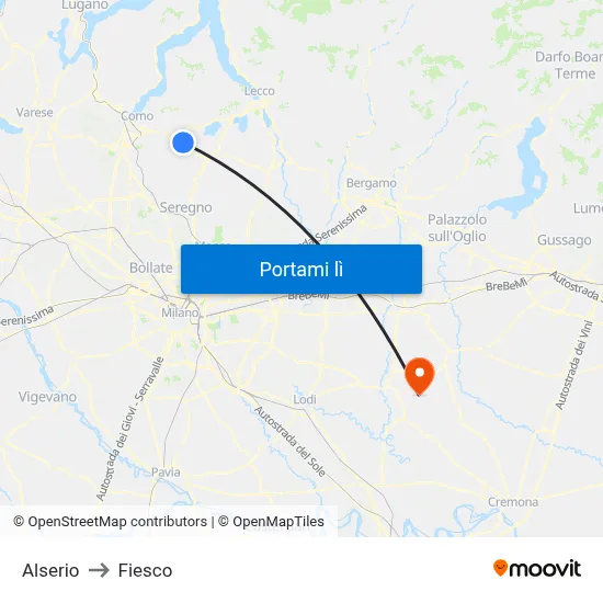 Alserio to Fiesco map