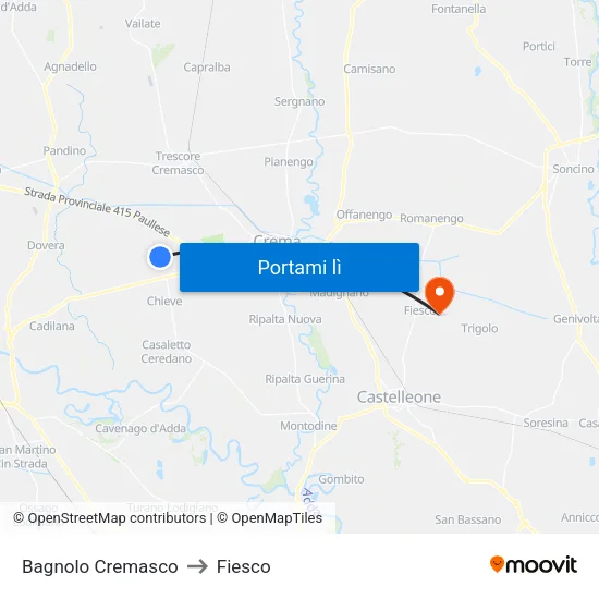 Bagnolo Cremasco to Fiesco map