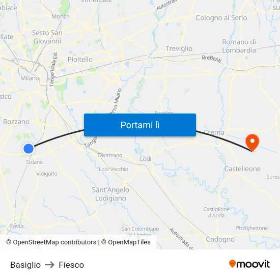 Basiglio to Fiesco map