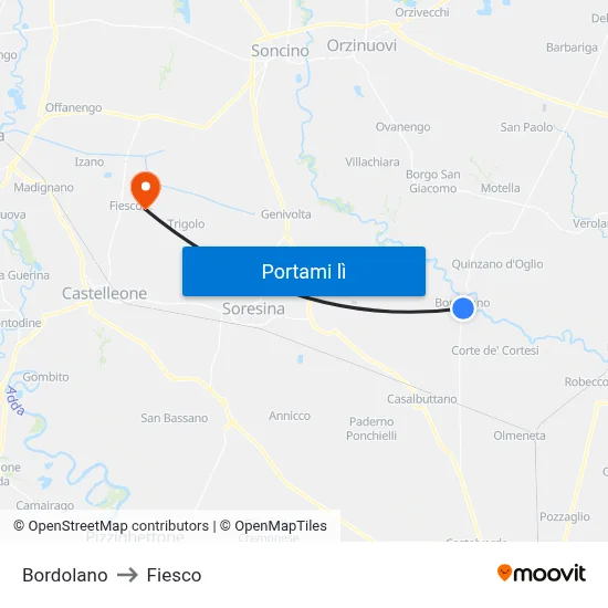 Bordolano to Fiesco map