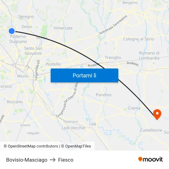 Bovisio-Masciago to Fiesco map