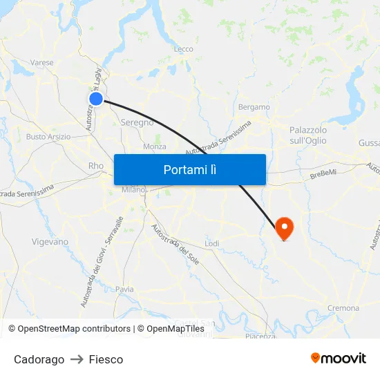 Cadorago to Fiesco map