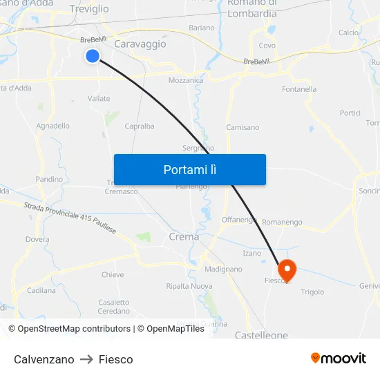 Calvenzano to Fiesco map