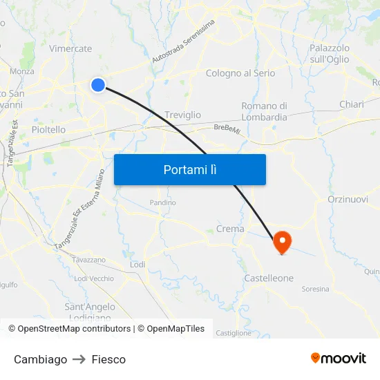 Cambiago to Fiesco map