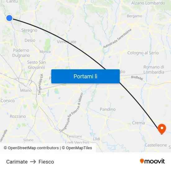 Carimate to Fiesco map