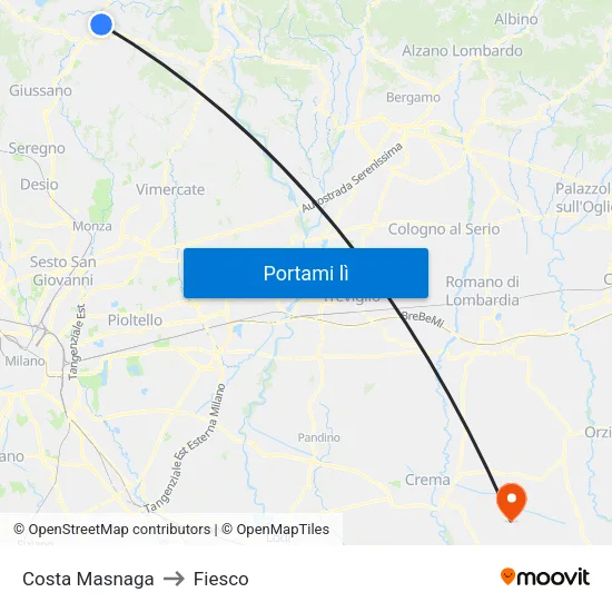 Costa Masnaga to Fiesco map