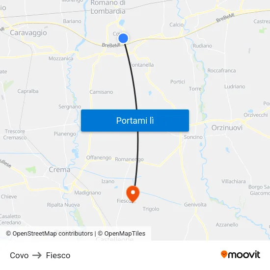 Covo to Fiesco map