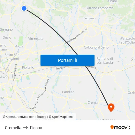 Cremella to Fiesco map