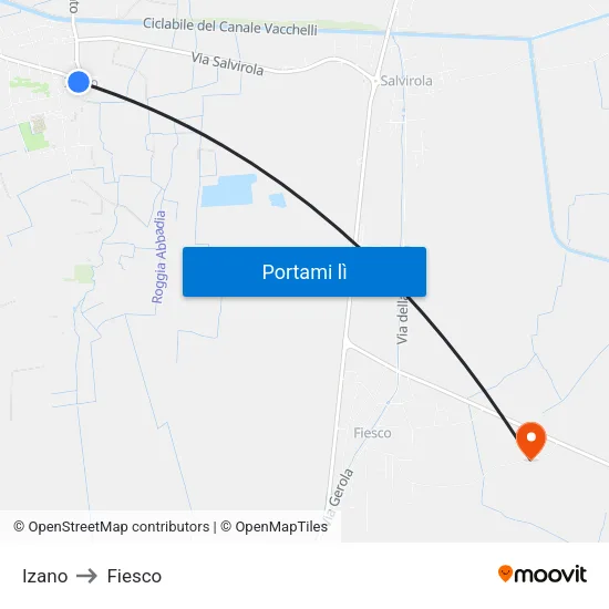 Izano to Fiesco map