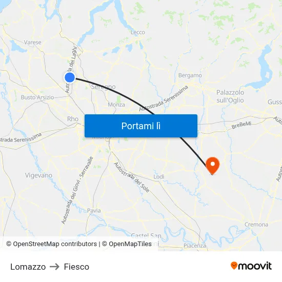 Lomazzo to Fiesco map