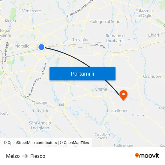Melzo to Fiesco map