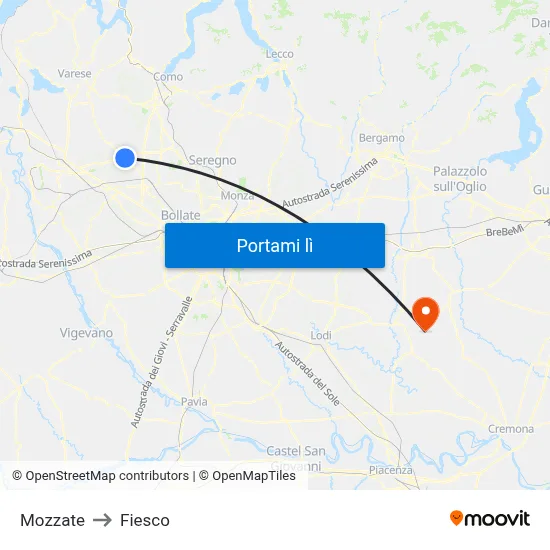Mozzate to Fiesco map