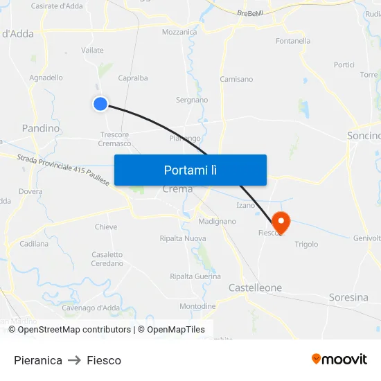 Pieranica to Fiesco map