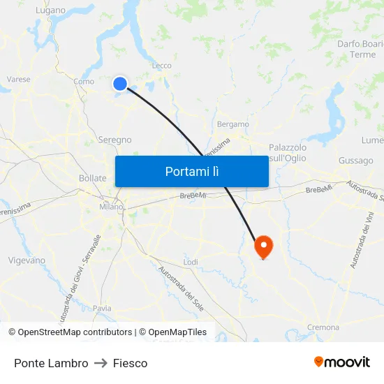 Ponte Lambro to Fiesco map