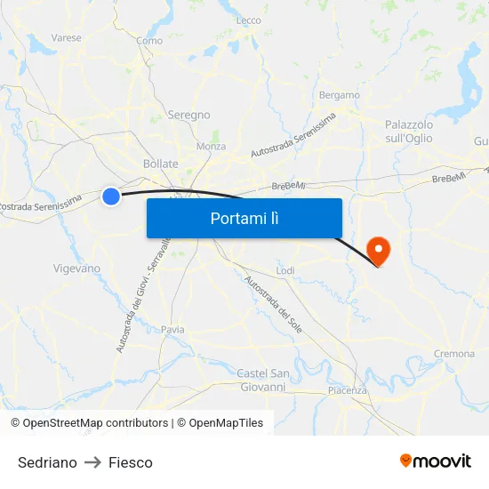 Sedriano to Fiesco map