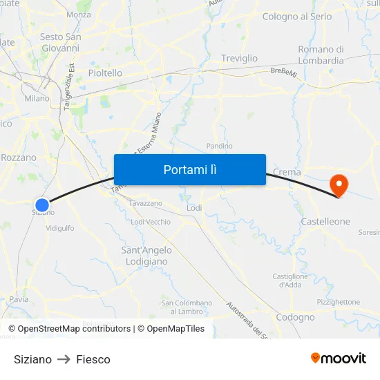 Siziano to Fiesco map