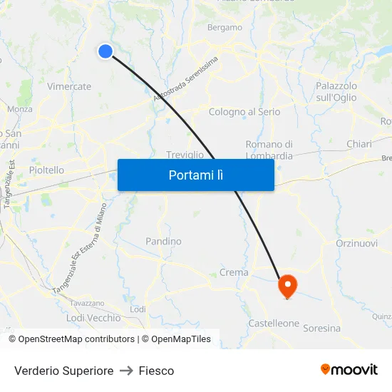 Verderio Superiore to Fiesco map