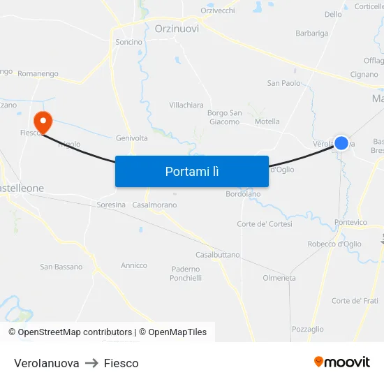 Verolanuova to Fiesco map