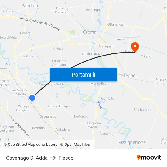 Cavenago D' Adda to Fiesco map