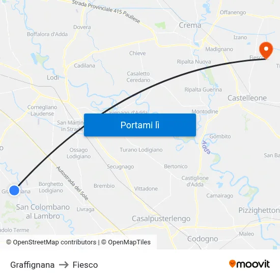 Graffignana to Fiesco map