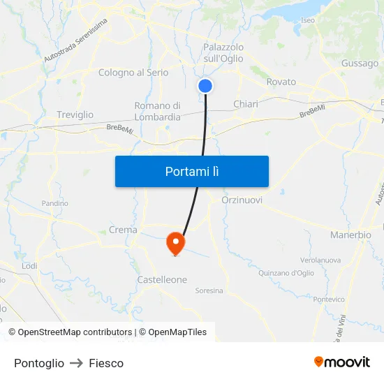 Pontoglio to Fiesco map