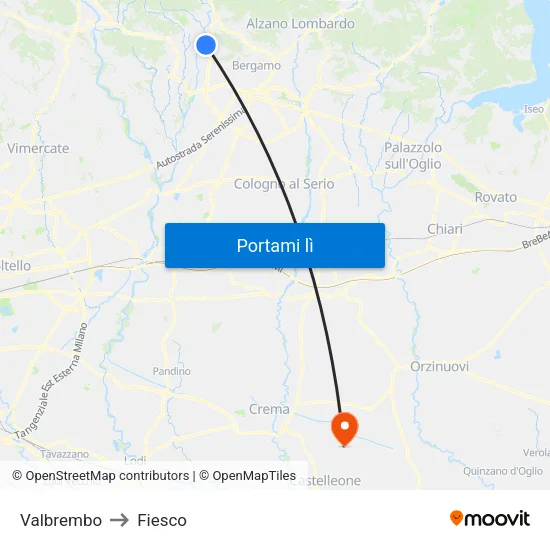 Valbrembo to Fiesco map