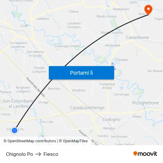 Chignolo Po to Fiesco map