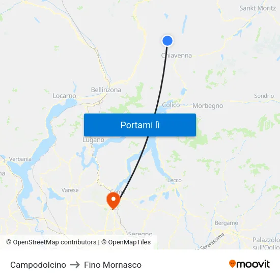 Campodolcino to Fino Mornasco map