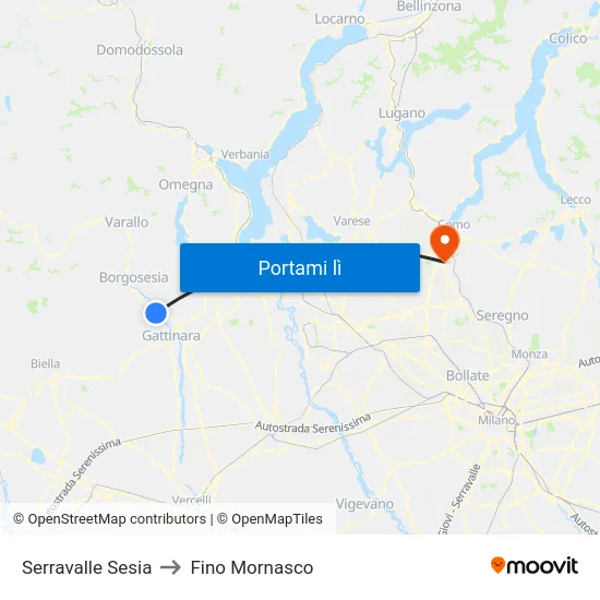 Serravalle Sesia to Fino Mornasco map