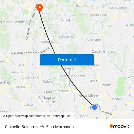 Cinisello Balsamo to Fino Mornasco map