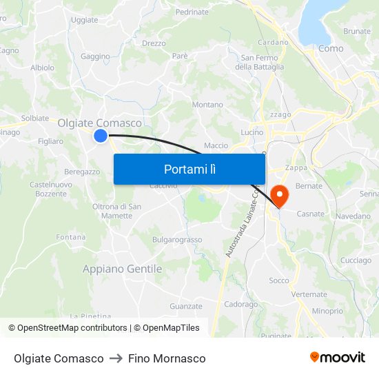 Olgiate Comasco to Fino Mornasco map