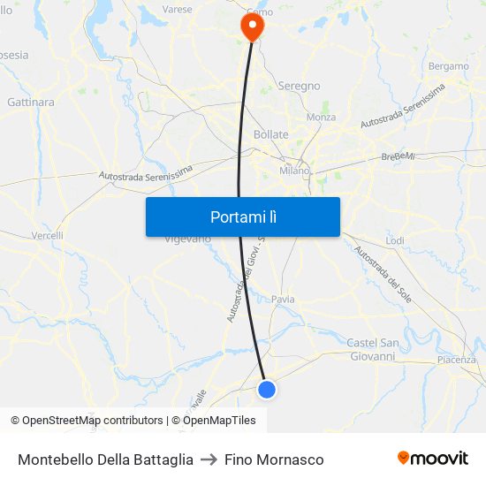 Montebello Della Battaglia to Fino Mornasco map