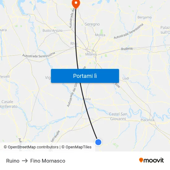 Ruino to Fino Mornasco map