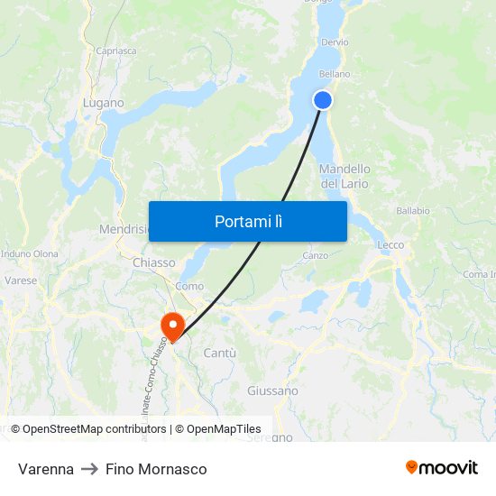 Varenna to Fino Mornasco map