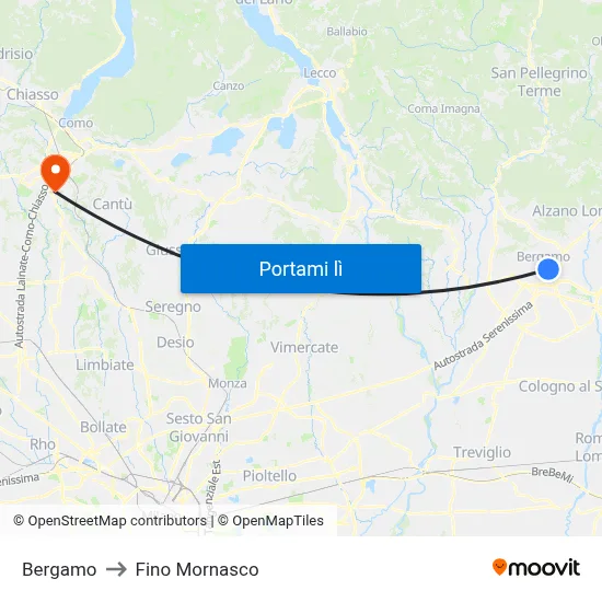 Bergamo to Fino Mornasco map