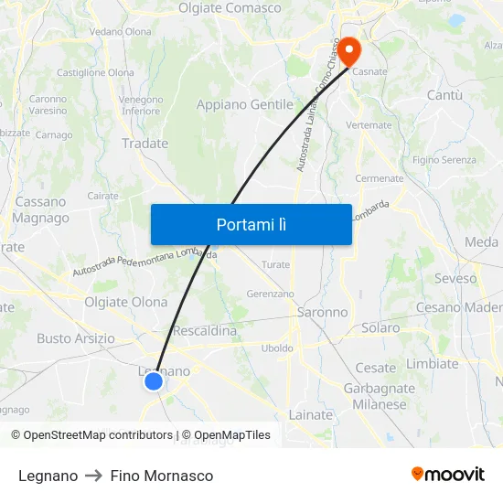 Legnano to Fino Mornasco map
